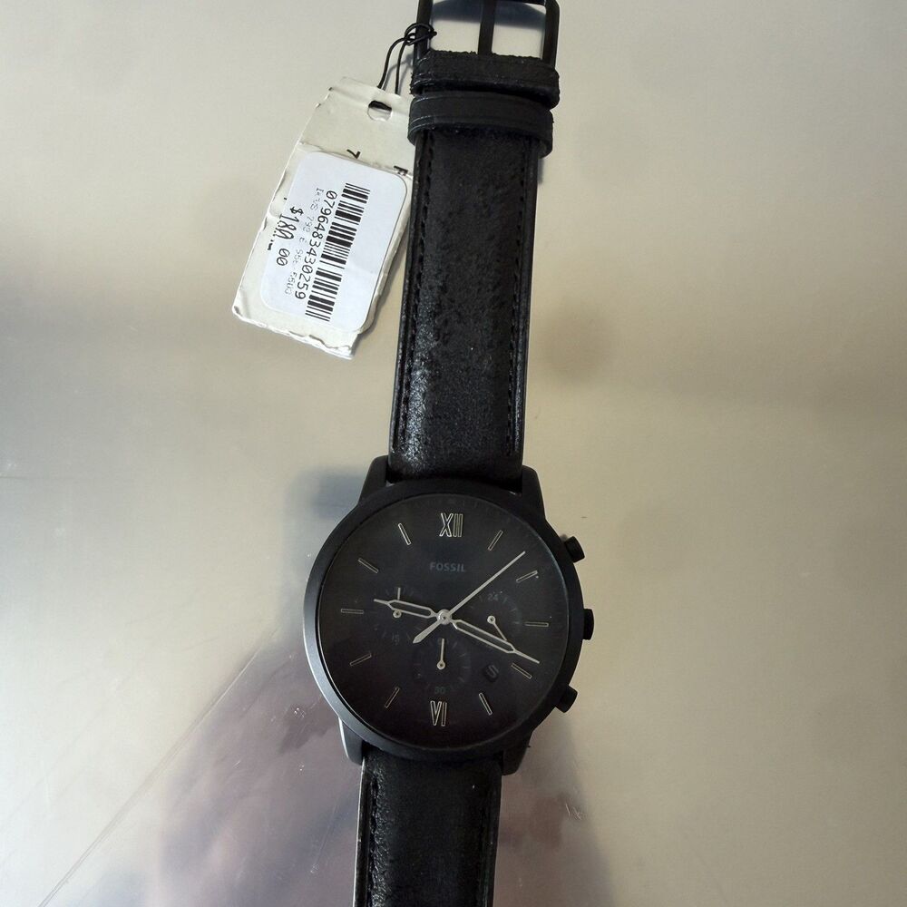 NWT Fossil Mens Watch Chronograph Black Case Leather Band 5ATM FS5503 $180 Retai